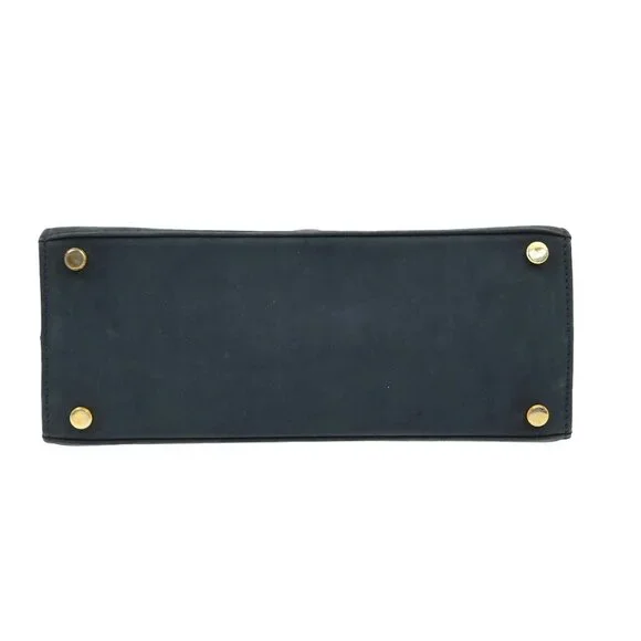 SALVATORE FERRAGAMO Vara Hand Bag Suede Leather Navy Blue Gold Italy 69KB383